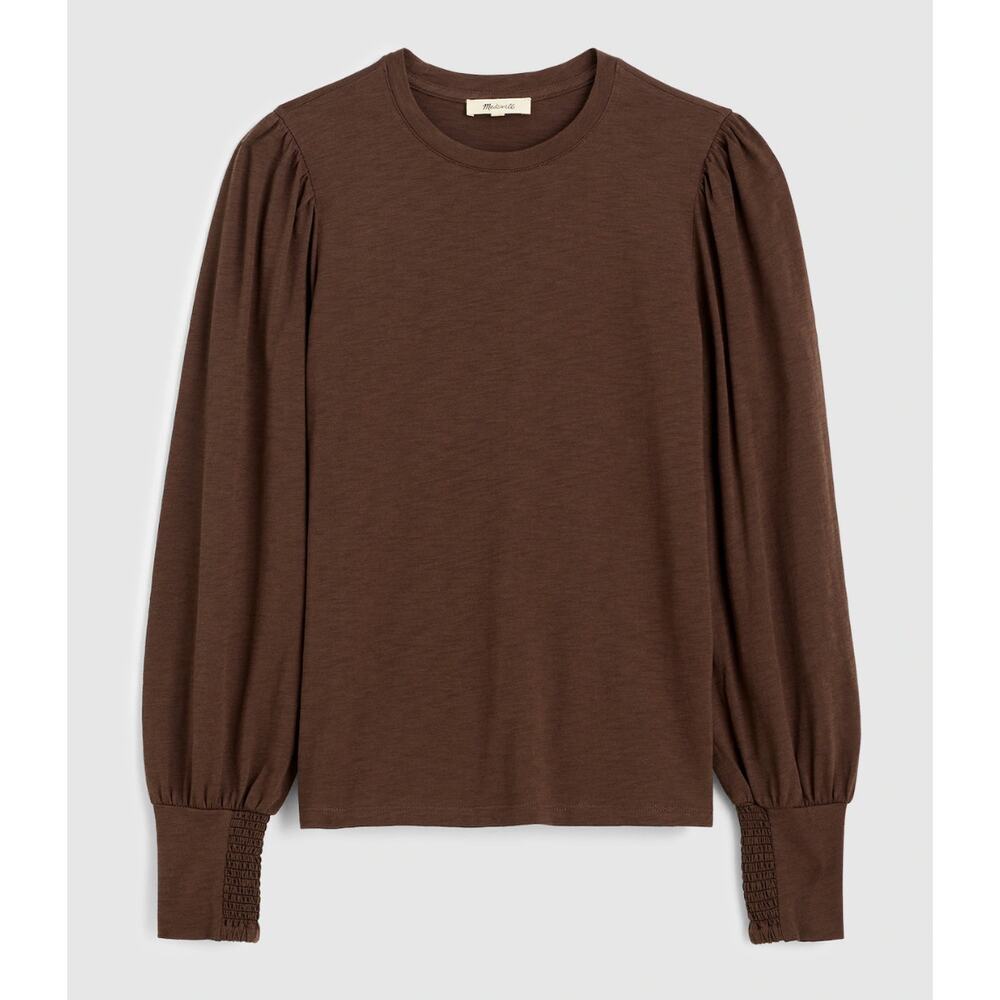 Madewell | NWT Smocked Long Sleeve Top Soft Slub Roasted Chicory Brown | Sz L